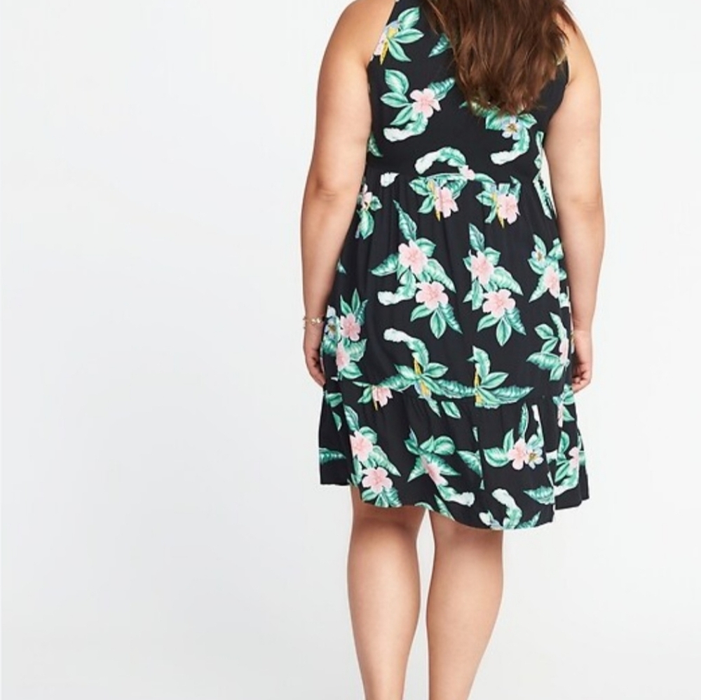 OLD NAVY Black/Pink Tropical Floral Sleeveless Tank Midi Dress L Summer Vaca‎ - Picture 2 of 8